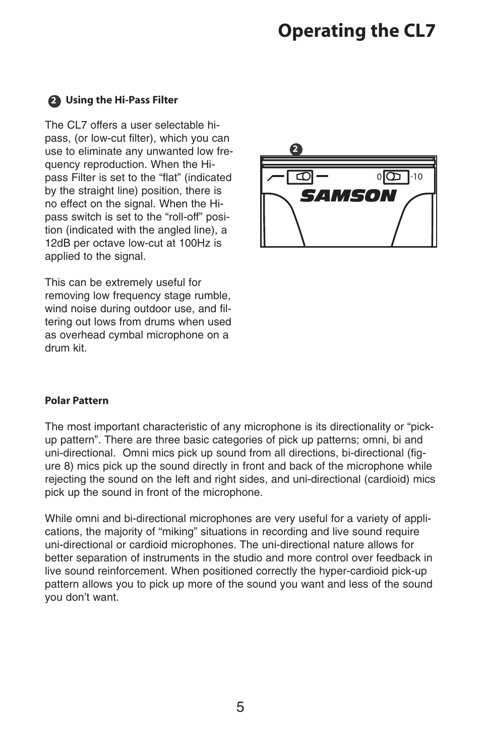 Operating the cl7 | Samson CL7 User Manual | Page 5 / 8