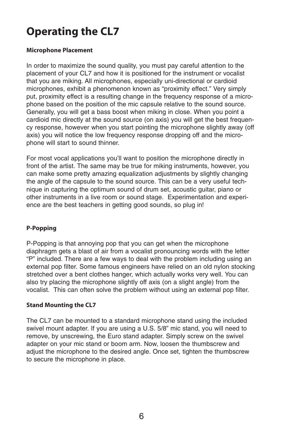Operating the cl7 | Samson CL7 User Manual | Page 6 / 8