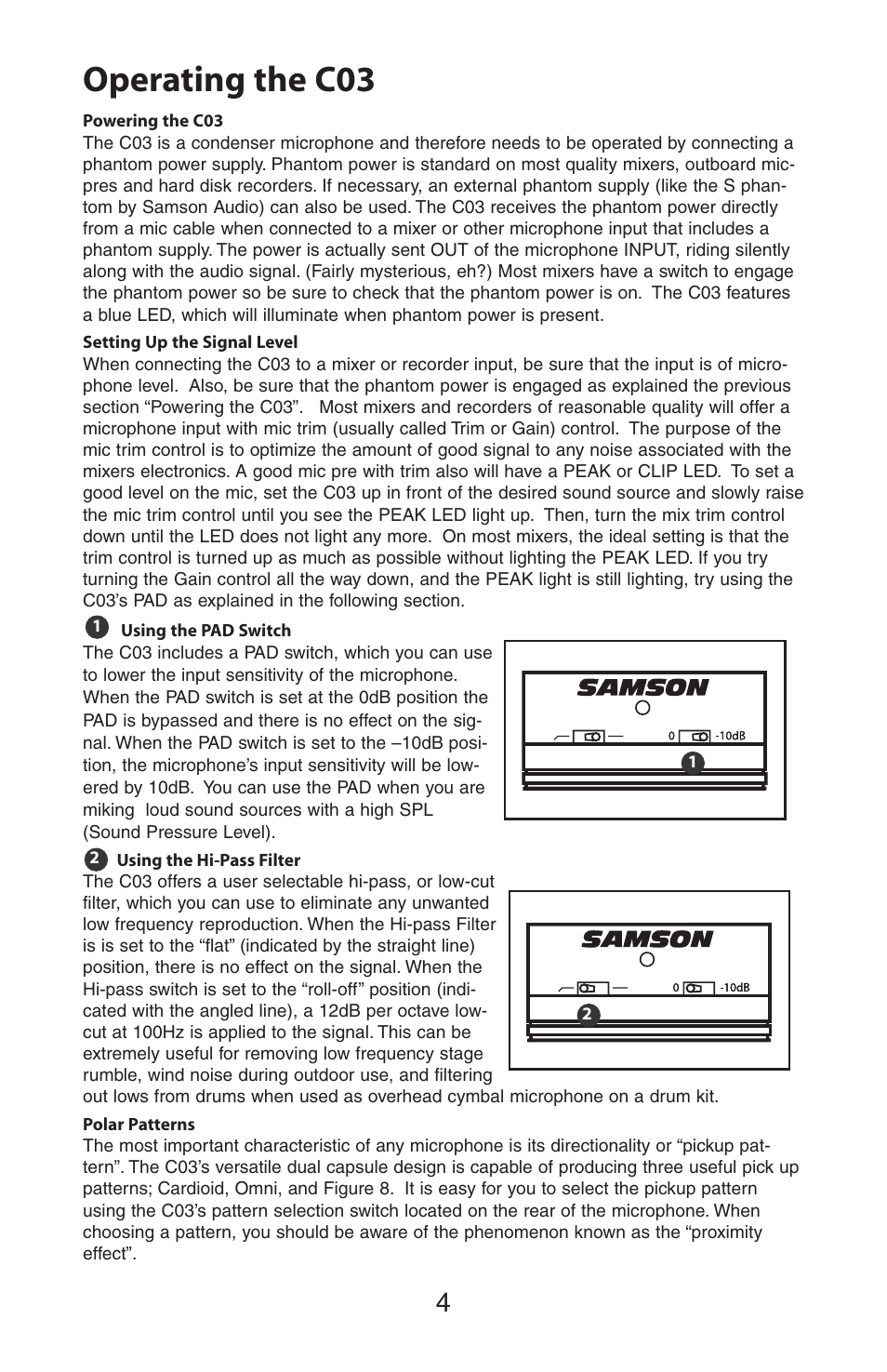Operating the c03 | Samson C03 User Manual | Page 4 / 8