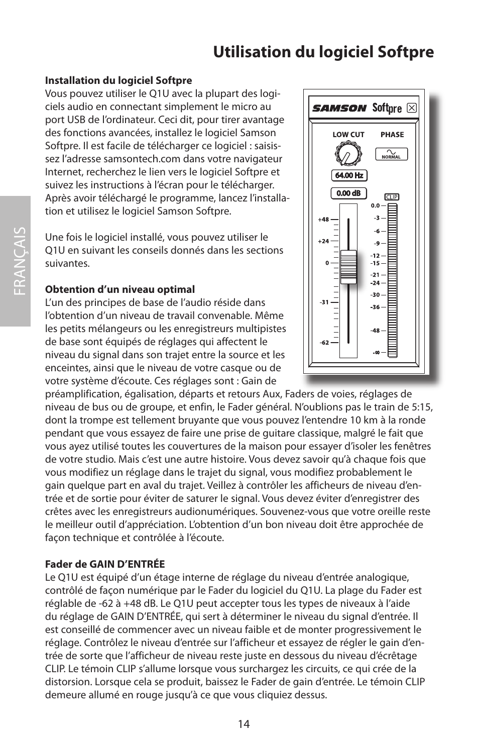 Utilisation du logiciel softpre, Fr anç ais | Samson Q1U User Manual | Page 18 / 52