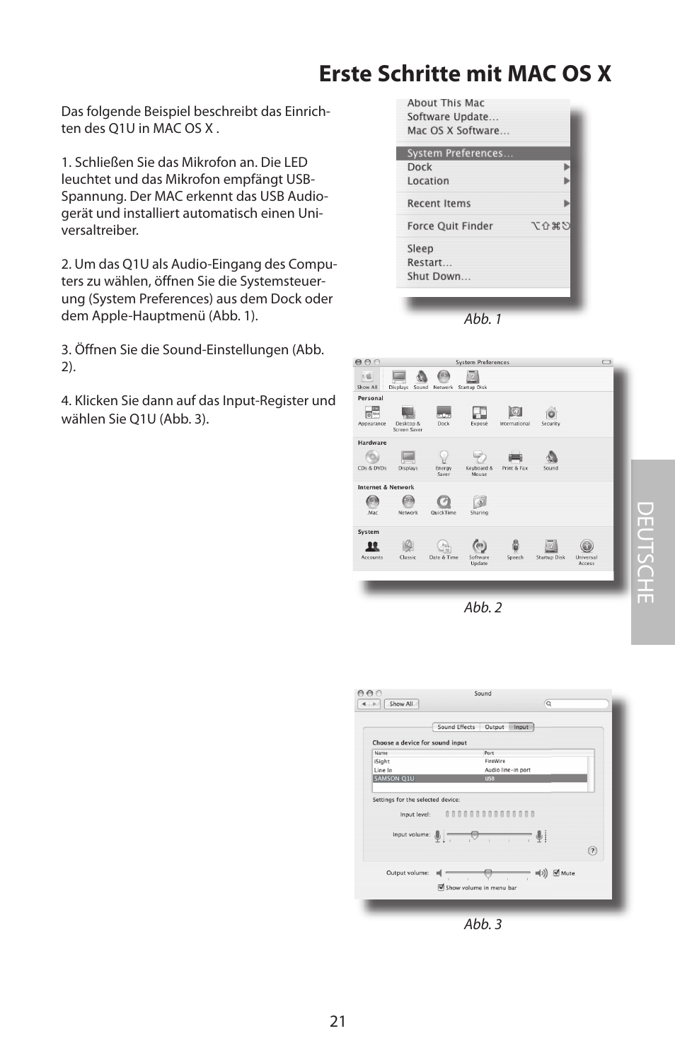 Erste schritte mit mac os x, Deut sche | Samson Q1U User Manual | Page 25 / 52