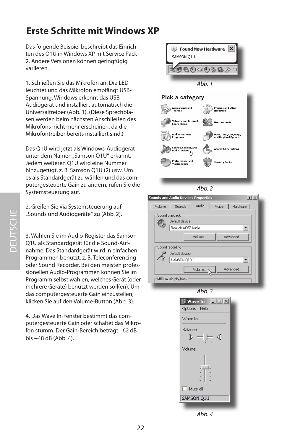 Erste schritte mit windows xp, Deut sche | Samson Q1U User Manual | Page 26 / 52