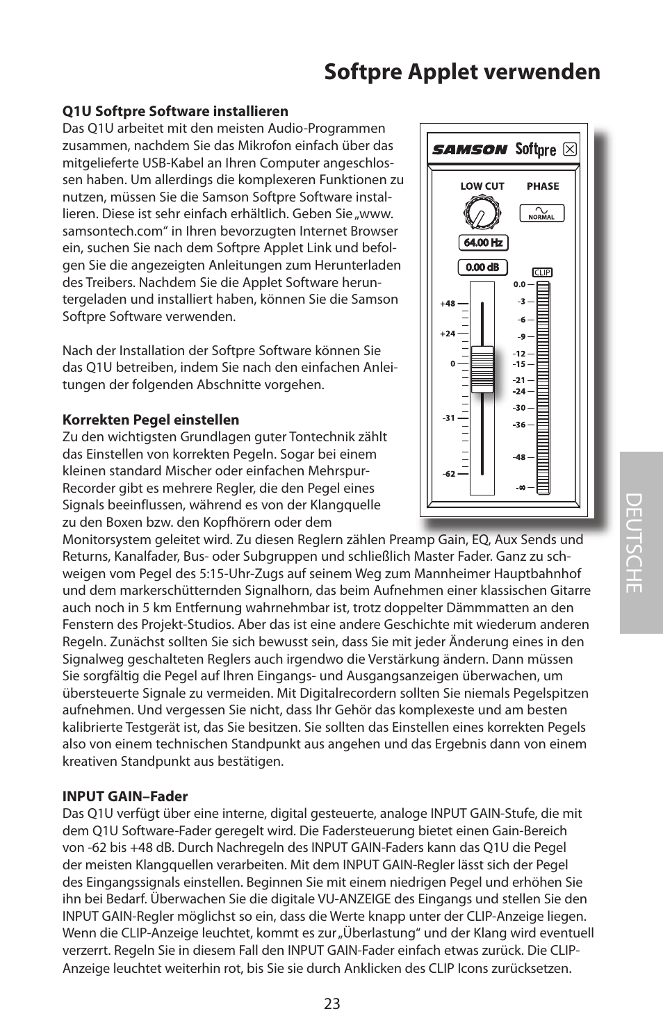 Softpre applet verwenden, Deut sche | Samson Q1U User Manual | Page 27 / 52