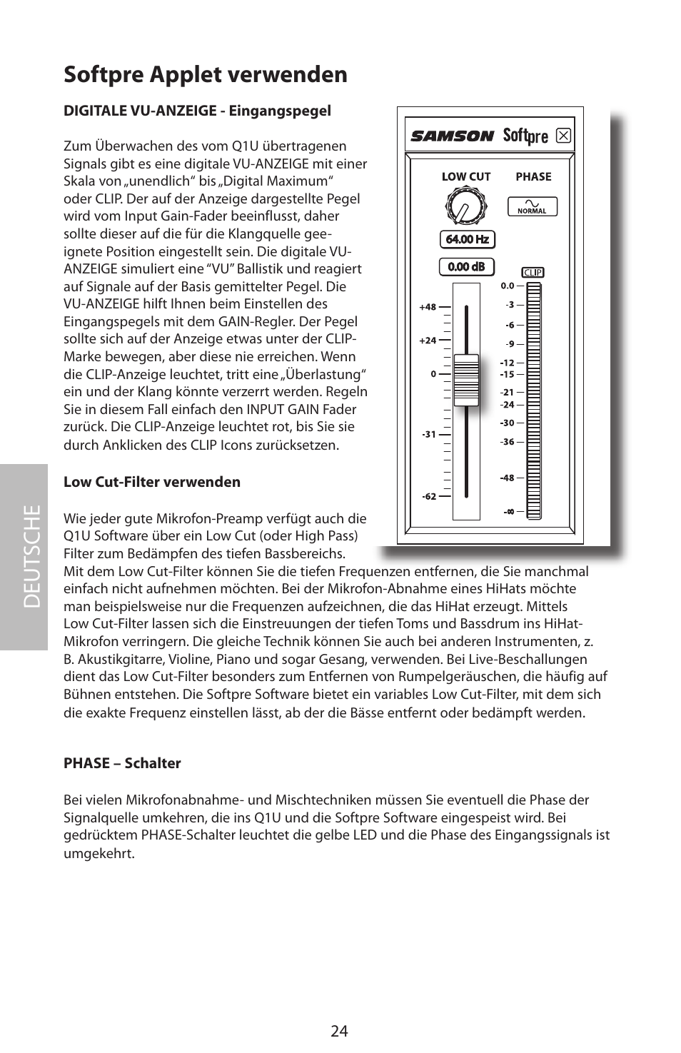 Softpre applet verwenden, Deut sche | Samson Q1U User Manual | Page 28 / 52