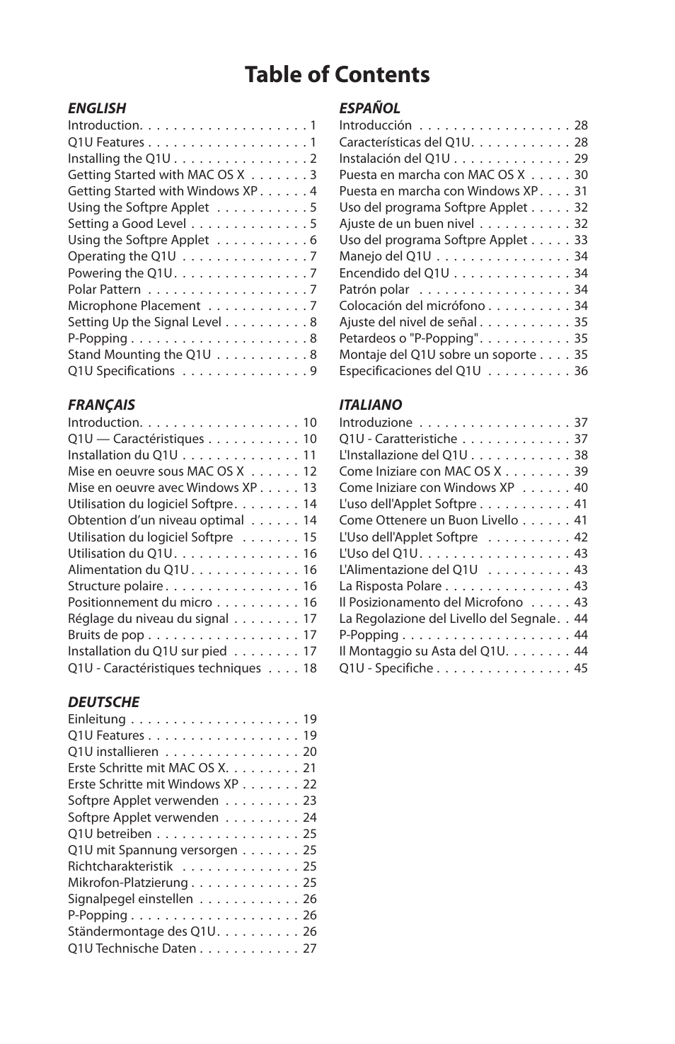 Samson Q1U User Manual | Page 4 / 52