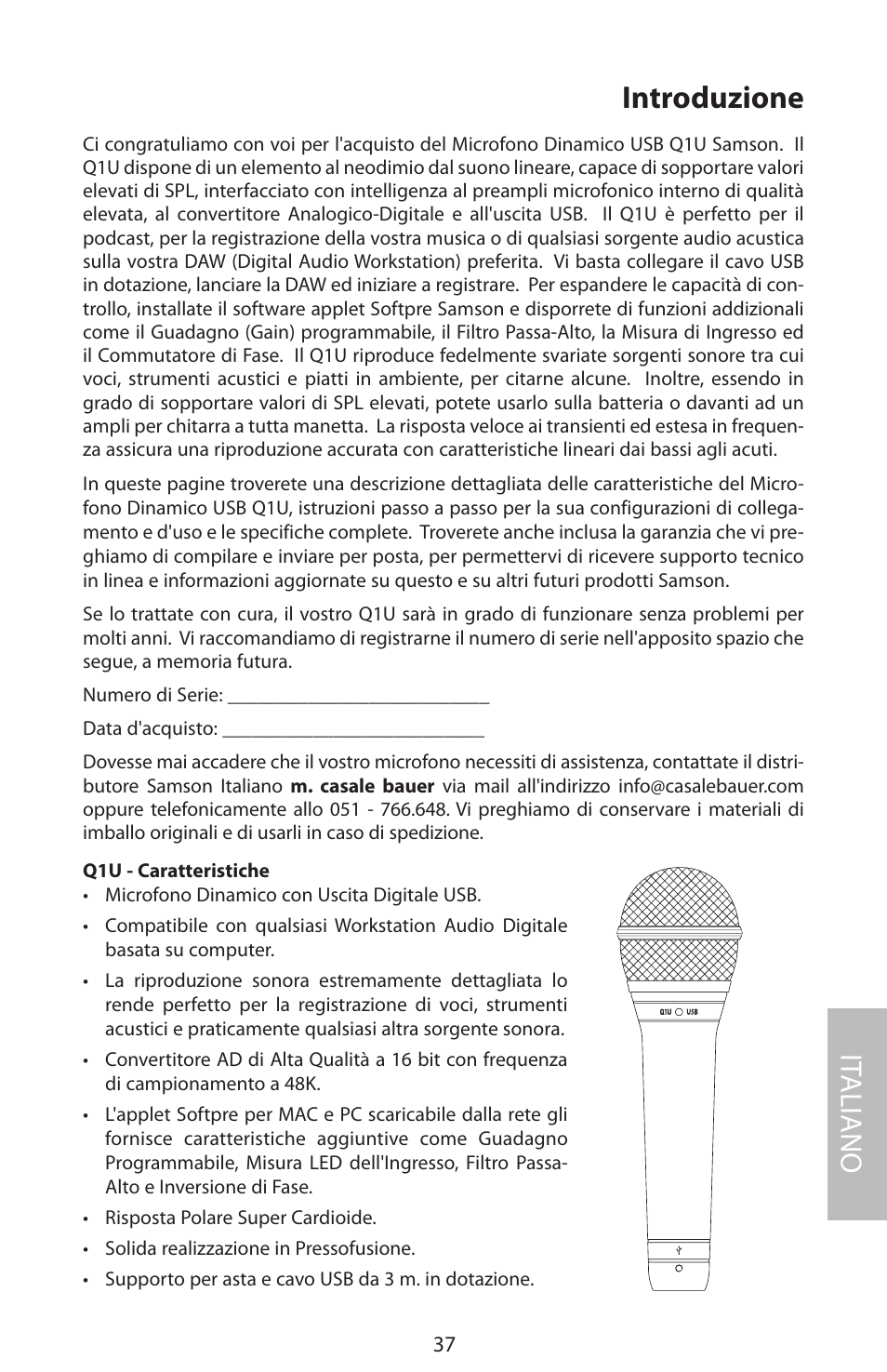 Introduzione, It aliano | Samson Q1U User Manual | Page 41 / 52