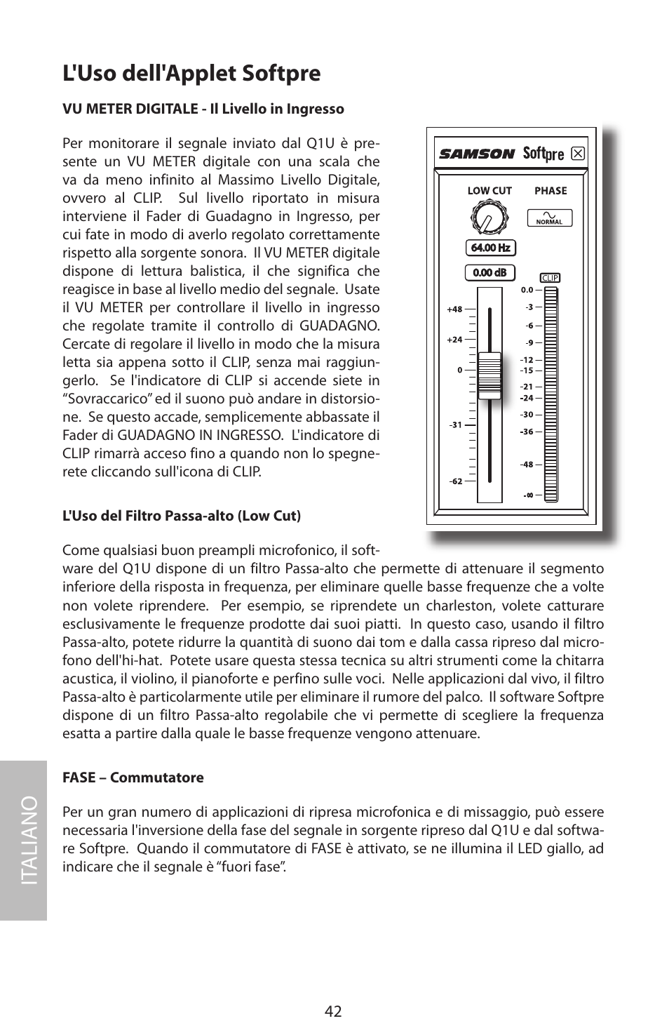 L'uso dell'applet softpre, It aliano | Samson Q1U User Manual | Page 46 / 52