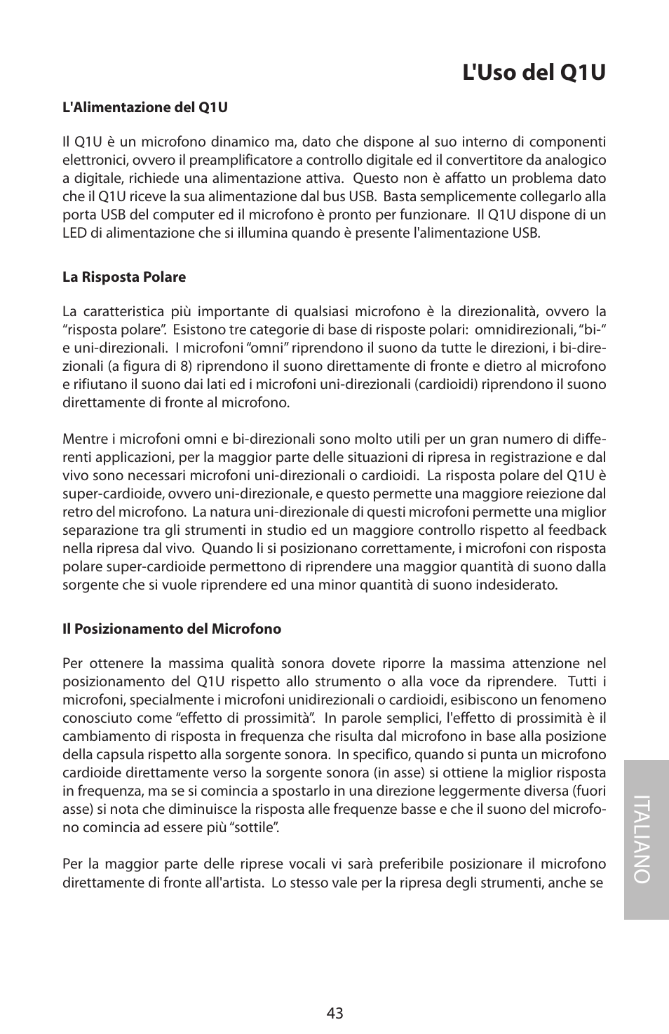 L'uso del q1u, It aliano | Samson Q1U User Manual | Page 47 / 52