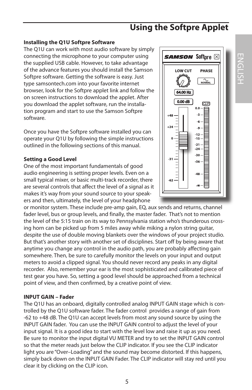 Using the softpre applet, English | Samson Q1U User Manual | Page 9 / 52
