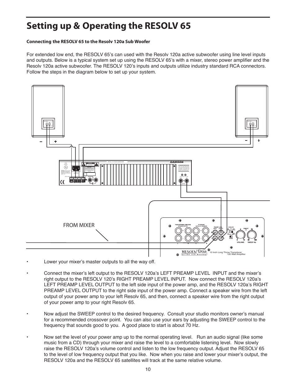 Setting up & operating the resolv 65, 100 watts, Risk of electric shock do not open | Samson 65 User Manual | Page 10 / 12