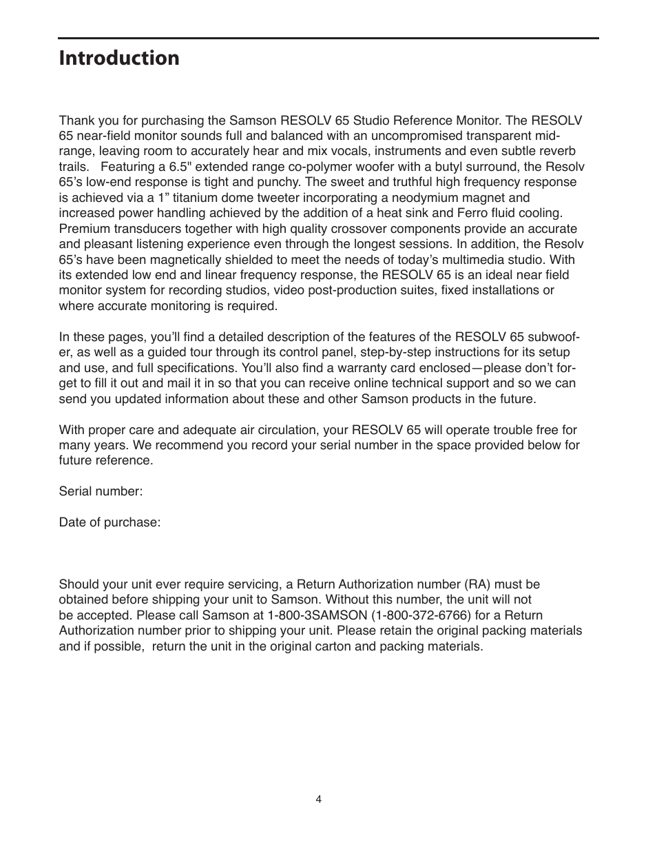 Introduction | Samson 65 User Manual | Page 4 / 12