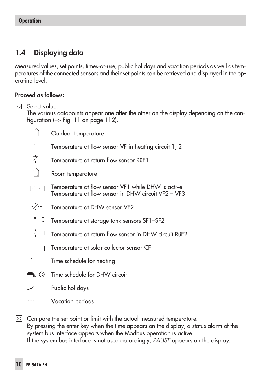 4 dis play ing data 10, Ope ra ting le vel 10, Displaying data | 4 displaying data | Samson 5476 User Manual | Page 10 / 114