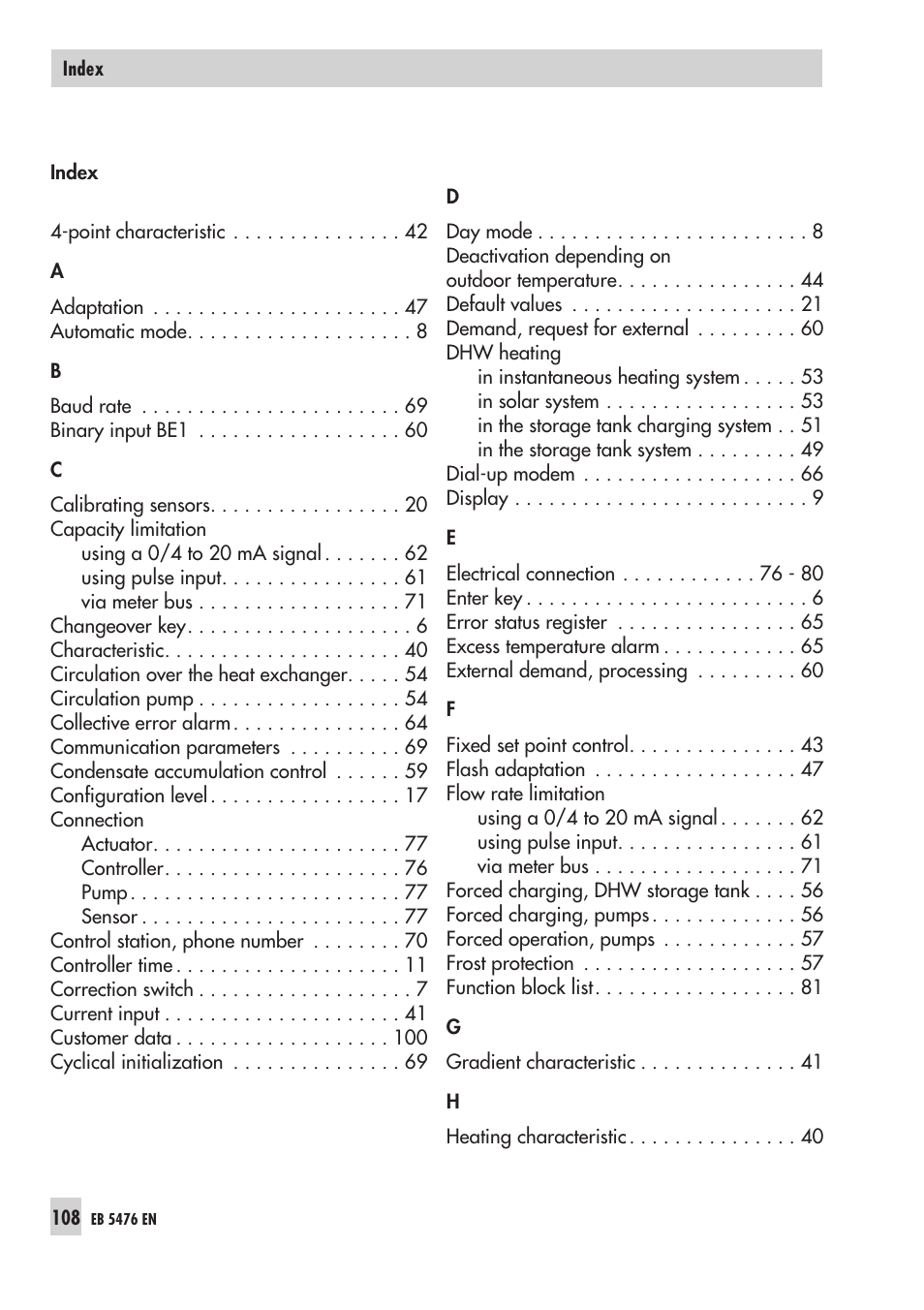 In dex, Point cha rac te ris tic 42 | Samson 5476 User Manual | Page 108 / 114