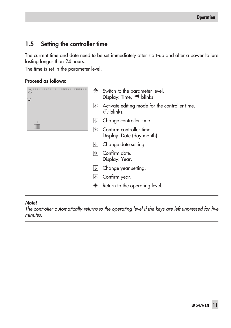 5 set ting the con trol ler time 11, Con trol ler time 11, Time 11 | Setting the controller time, 5 setting the controller time, 11 operation | Samson 5476 User Manual | Page 11 / 114