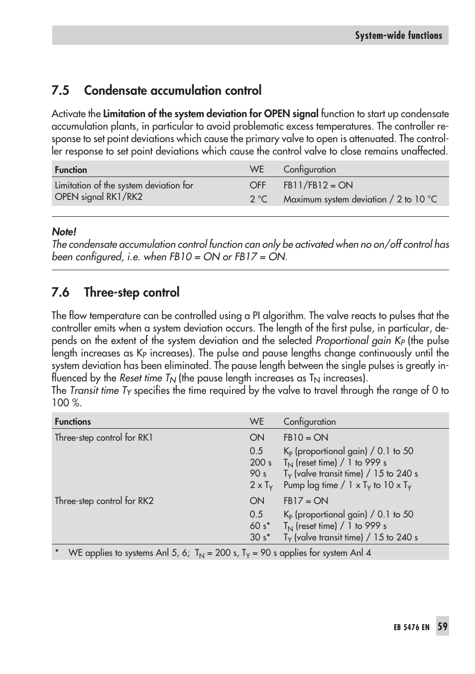 5 con den sate accu mu la tion con trol 59, 6 three-step con trol 59, Con den sa te ac cu mu la ti on con trol 59 | Three-step con trol 59, Condensate accumulation control, Three-step control, 5 condensate accumulation control, 6 three-step control | Samson 5476 User Manual | Page 59 / 114