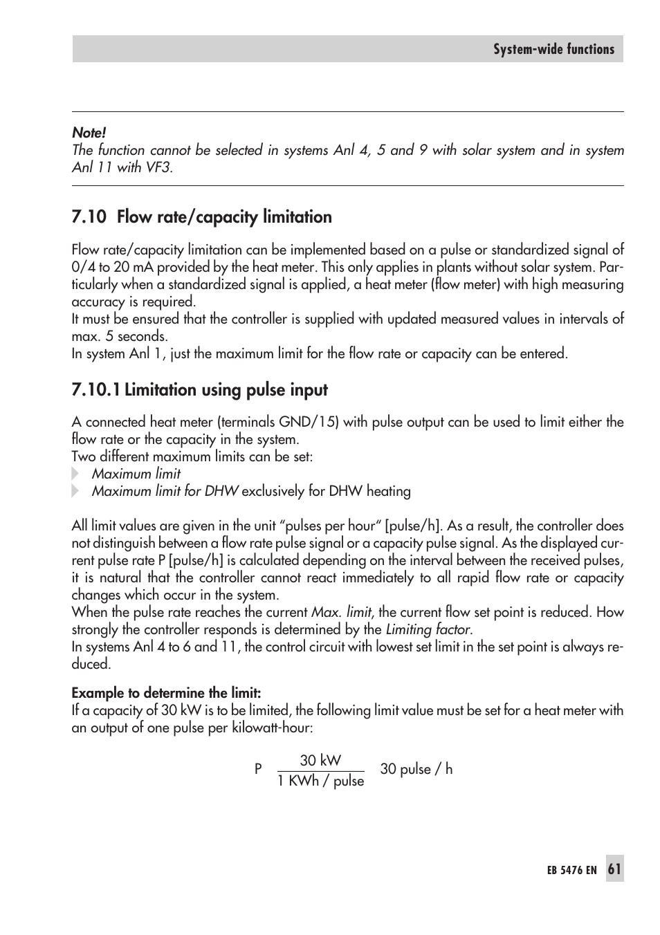 10 flow rate/capa city limi ta tion 61, 1 limi ta tion using pulse input 61, Using pul se in put 61 | Flow rate/capacity limitation, Limitation using pulse input | Samson 5476 User Manual | Page 61 / 114