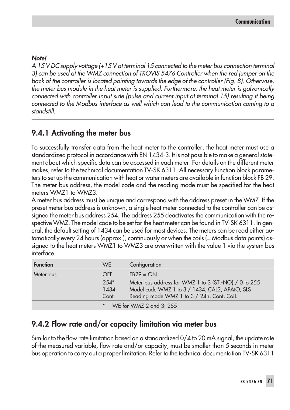 1 acti va ting the meter bus 71, Via me ter bus 71, Activating the meter bus | Flow rate and/or capacity limitation via meter bus, 1 activating the meter bus | Samson 5476 User Manual | Page 71 / 114