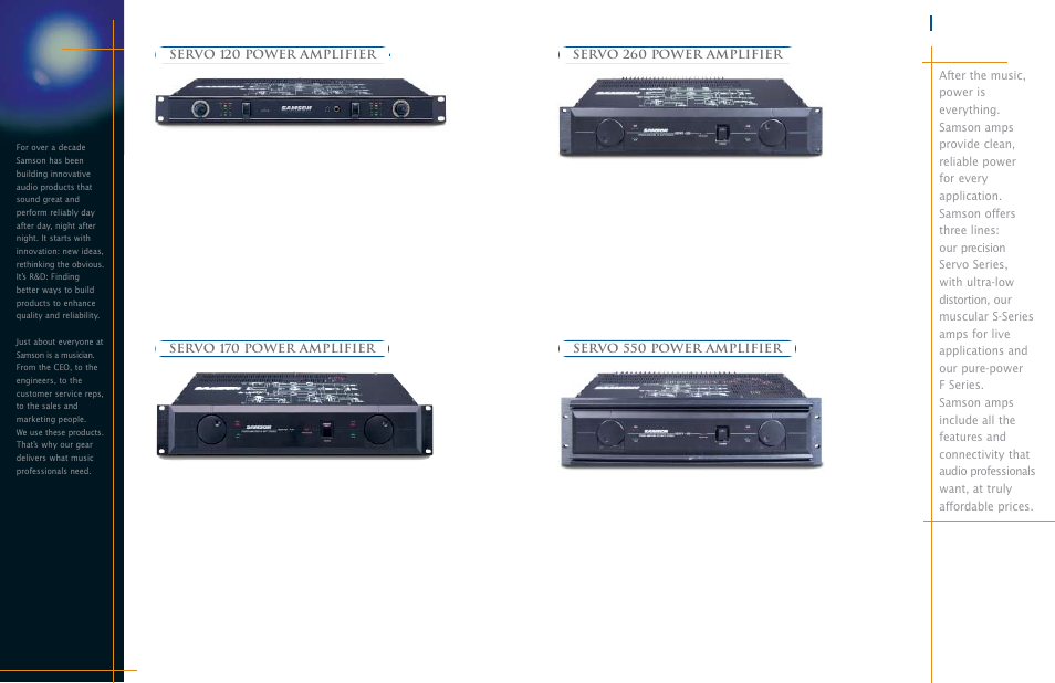 Servo 170 power ampliﬁer, Servo 260 power ampliﬁer, Servo 550 power ampliﬁer | Samson Power Amplifiers User Manual | Page 2 / 18