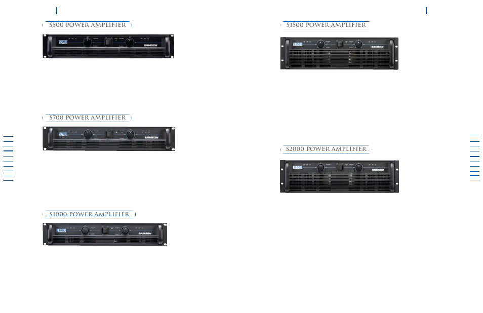 S500 power ampliﬁer, S700 power ampliﬁer, S1500 power ampliﬁer | S2000 power ampliﬁer, S1000 power ampliﬁer | Samson Power Amplifiers User Manual | Page 3 / 18