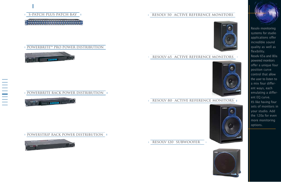 Resolv 120a subwoofer, S•patch plus patch bay, Resolv 50a active reference monitors | Samson Power Amplifiers User Manual | Page 9 / 18