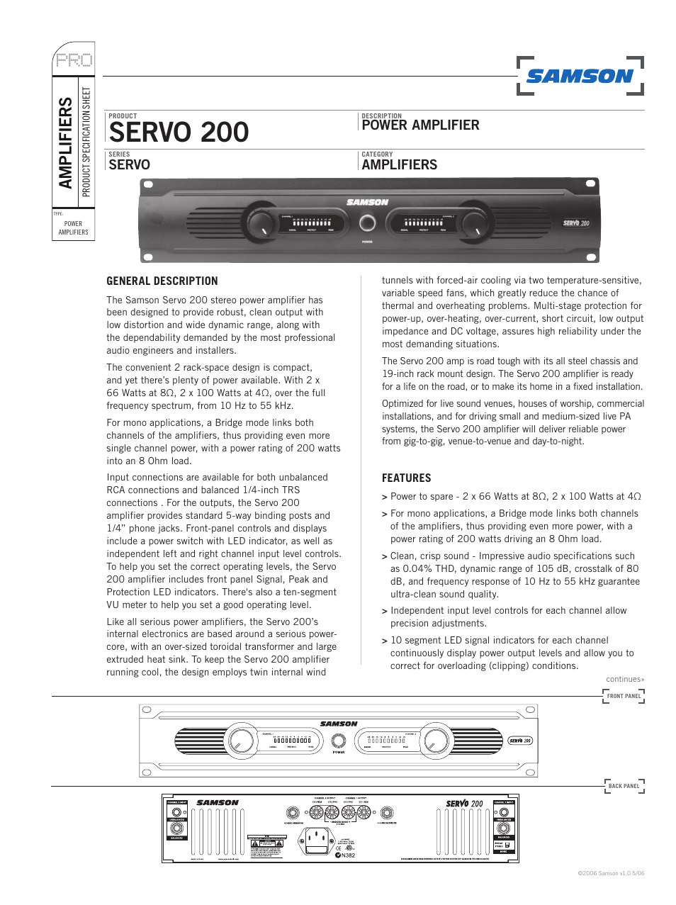 Samson SERVO 200 User Manual | 2 pages