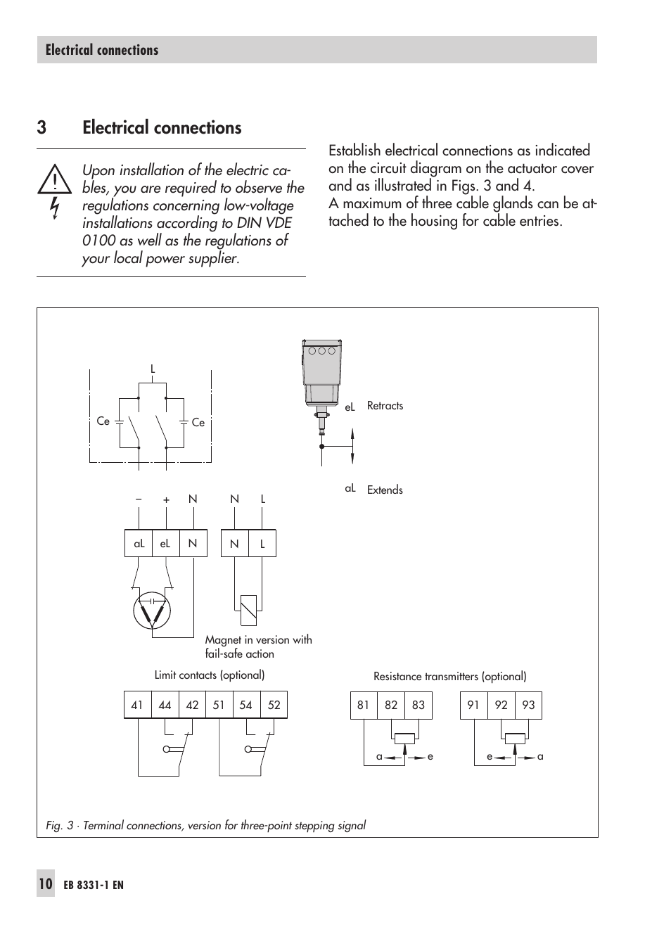 3 electrical connections 10, 3electrical connections | Samson Electri Actuator Type 3374 EB 8331-1 EN User Manual | Page 10 / 28