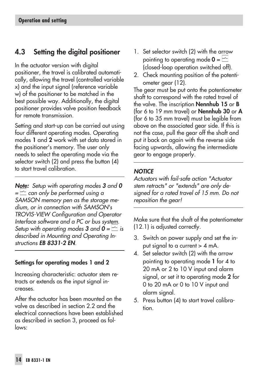 3 setting the digital positioner 14, 3 setting the digital positioner | Samson Electri Actuator Type 3374 EB 8331-1 EN User Manual | Page 14 / 28