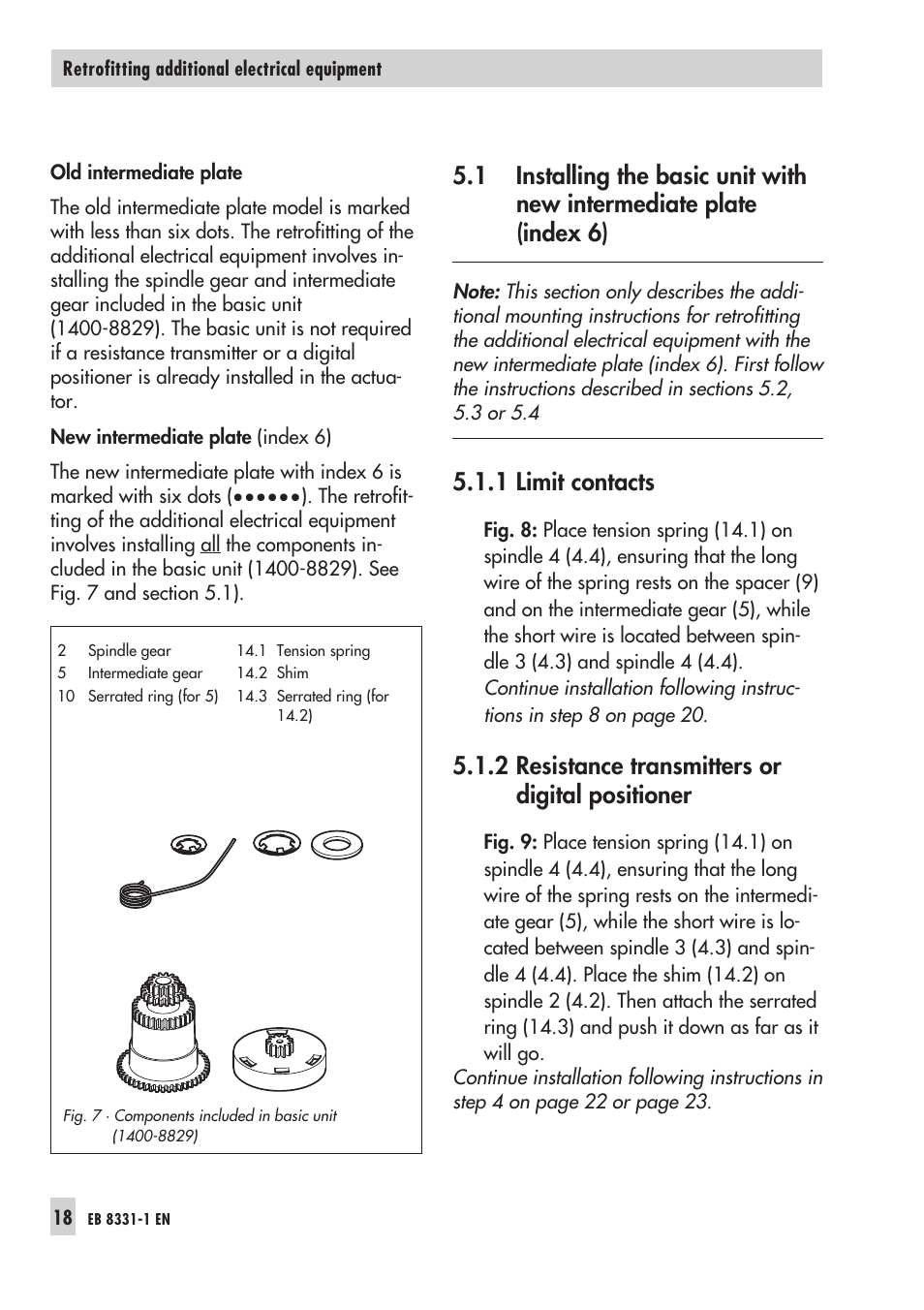 1 limit contacts 18, 2 resistance transmitters or digital positioner 18, 1 limit contacts | 2 resistance transmitters or digital positioner | Samson Electri Actuator Type 3374 EB 8331-1 EN User Manual | Page 18 / 28