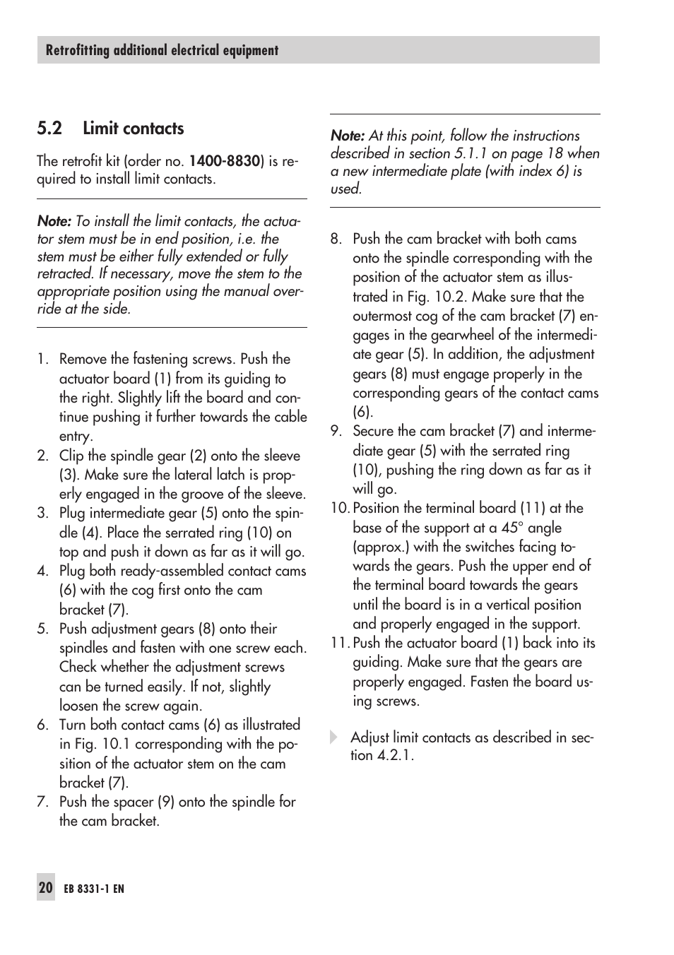 2 limit contacts 20, 2 limit contacts | Samson Electri Actuator Type 3374 EB 8331-1 EN User Manual | Page 20 / 28