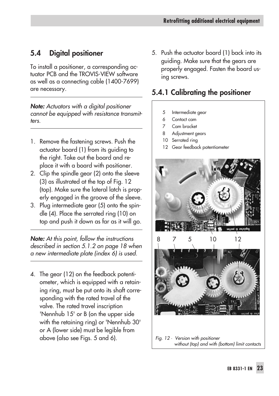 4 digital positioner 23, 1 calibrating the positioner 23, 4 digital positioner | 1 calibrating the positioner | Samson Electri Actuator Type 3374 EB 8331-1 EN User Manual | Page 23 / 28