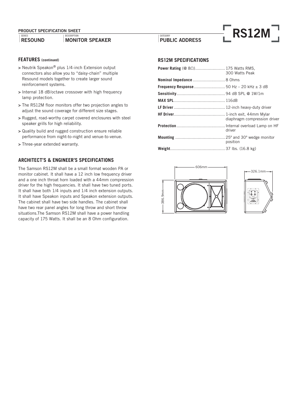 Rs12m | Samson RESOUND RS12M User Manual | Page 2 / 2