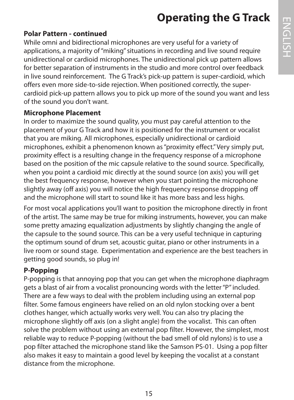 Operating the g track, English | Samson G Track User Manual | Page 17 / 88