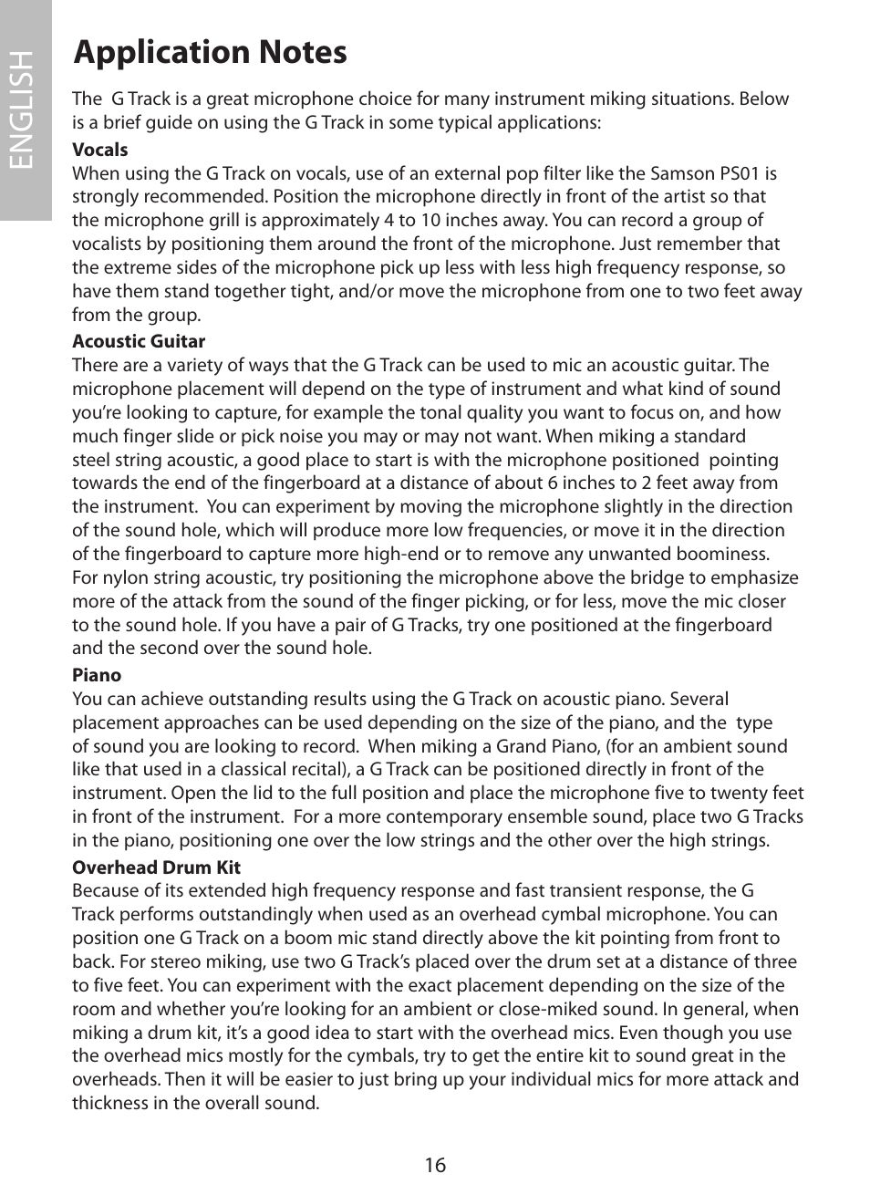 Application notes, English | Samson G Track User Manual | Page 18 / 88