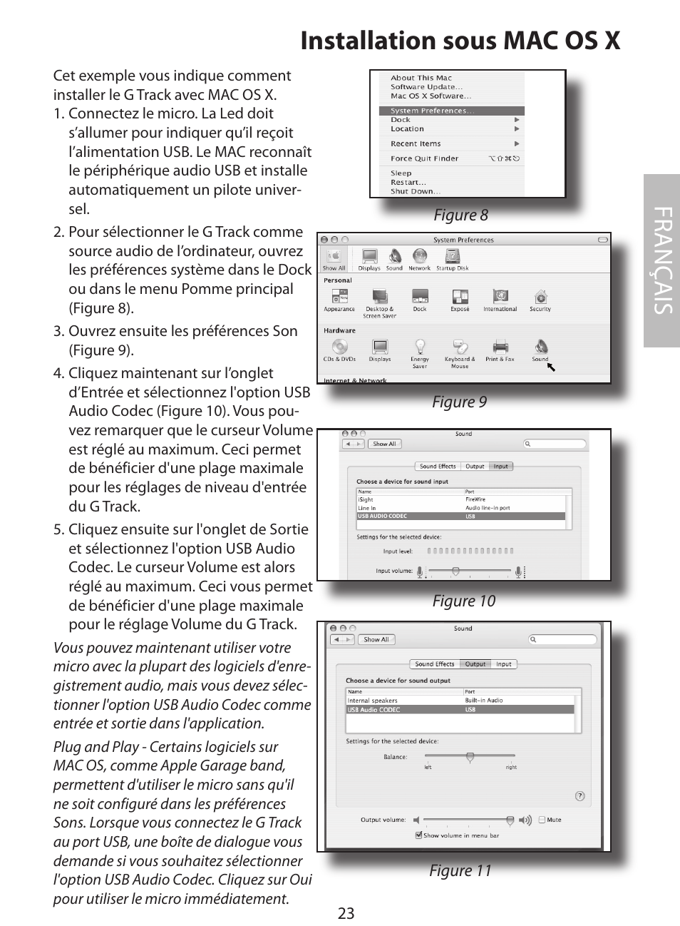 Installation sous mac os x, Fr anç ais | Samson G Track User Manual | Page 25 / 88