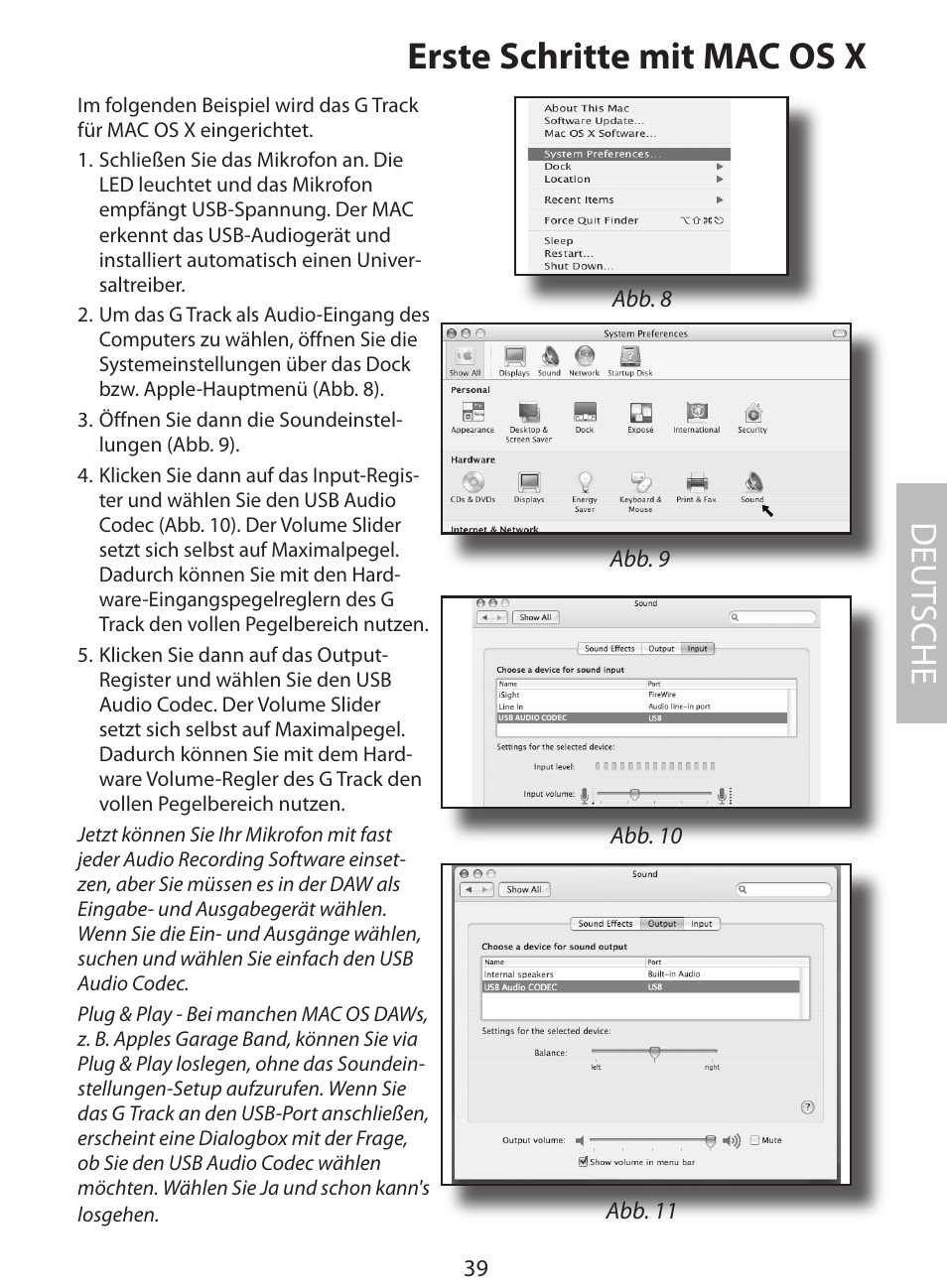 Erste schritte mit mac os x, Deut sche | Samson G Track User Manual | Page 41 / 88