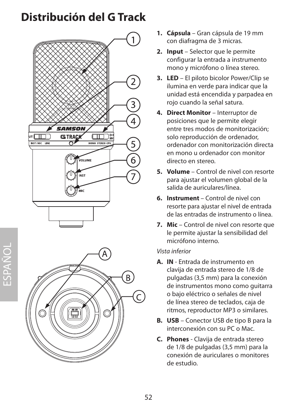 Distribución del g track, Esp añol | Samson G Track User Manual | Page 54 / 88