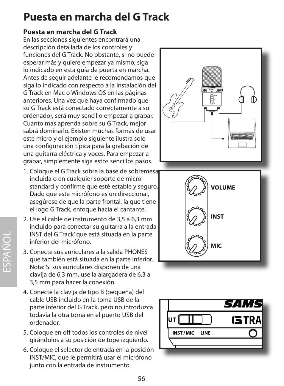 Puesta en marcha del g track, Esp añol | Samson G Track User Manual | Page 58 / 88