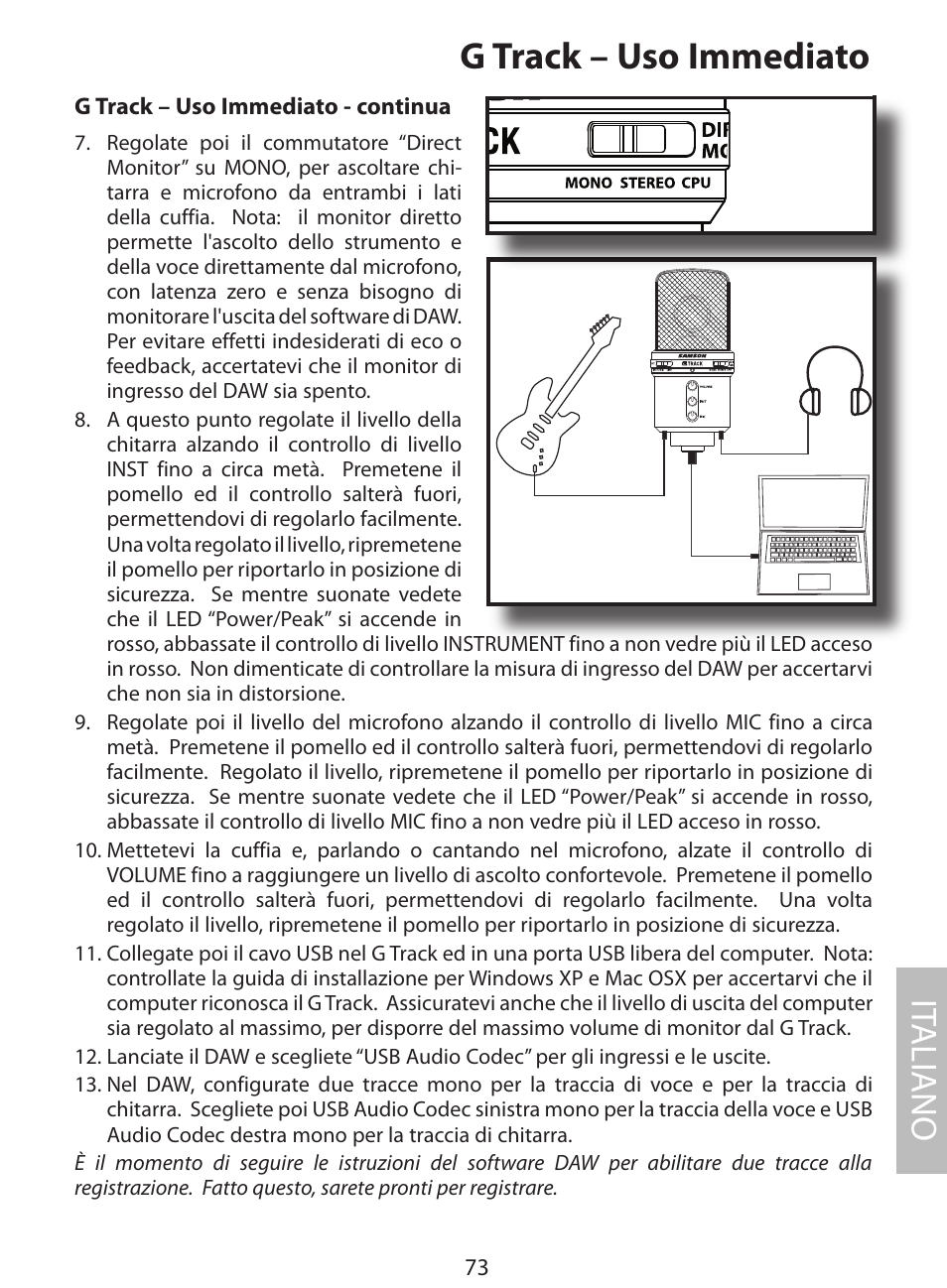G track – uso immediato, It aliano | Samson G Track User Manual | Page 75 / 88