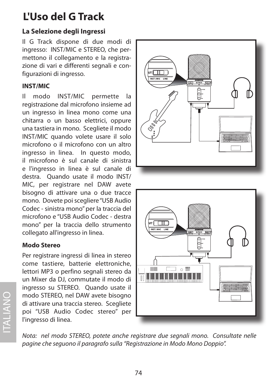 L'uso del g track, It aliano | Samson G Track User Manual | Page 76 / 88