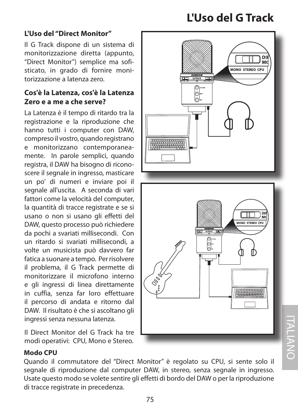 L'uso del g track, It aliano | Samson G Track User Manual | Page 77 / 88