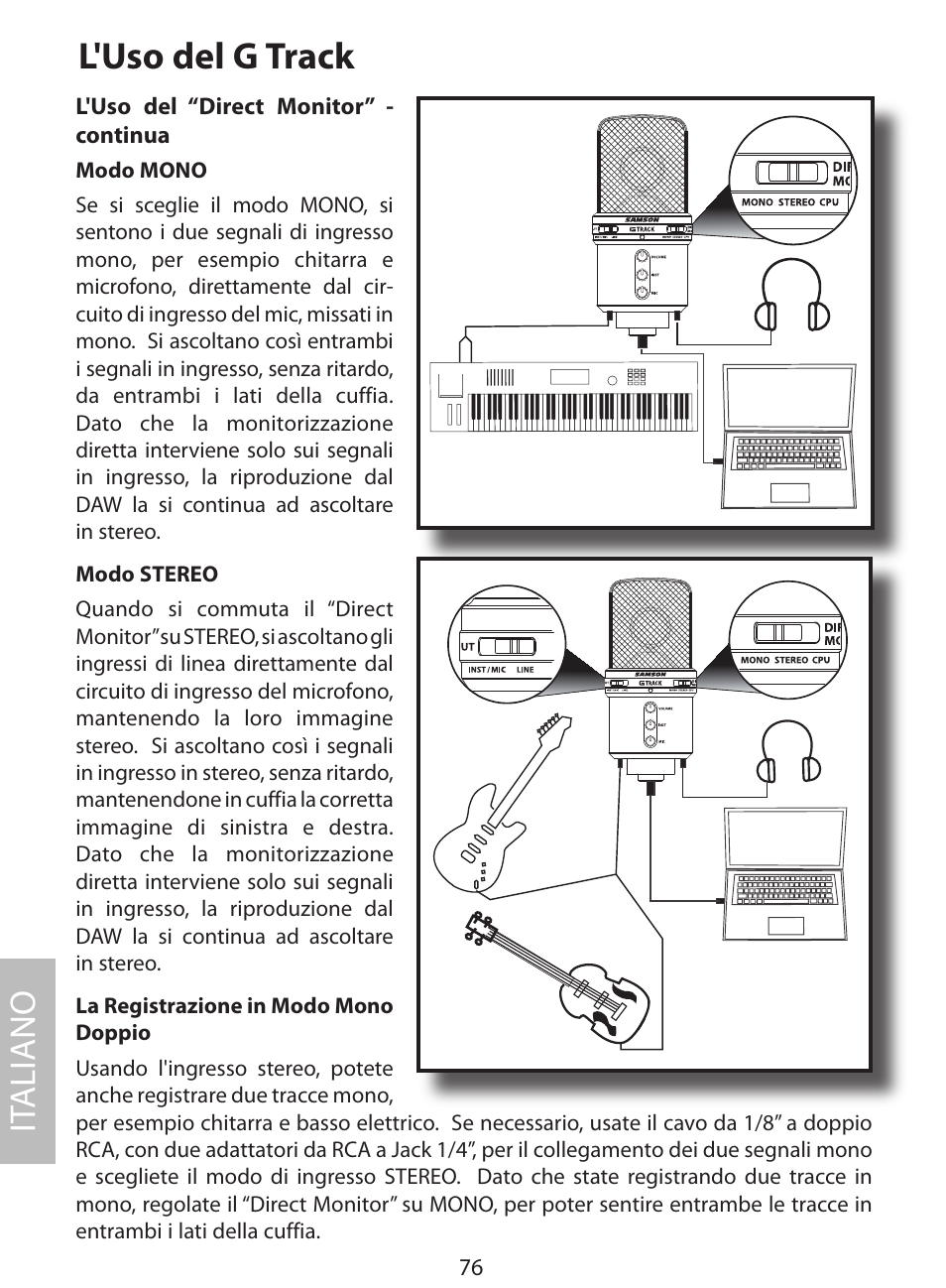 L'uso del g track, It aliano | Samson G Track User Manual | Page 78 / 88