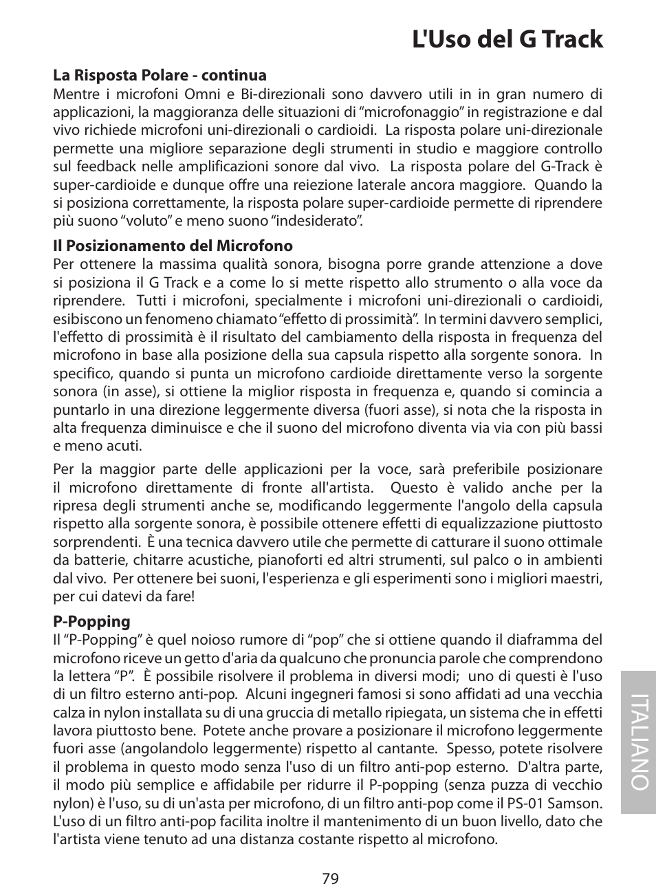 L'uso del g track, It aliano | Samson G Track User Manual | Page 81 / 88