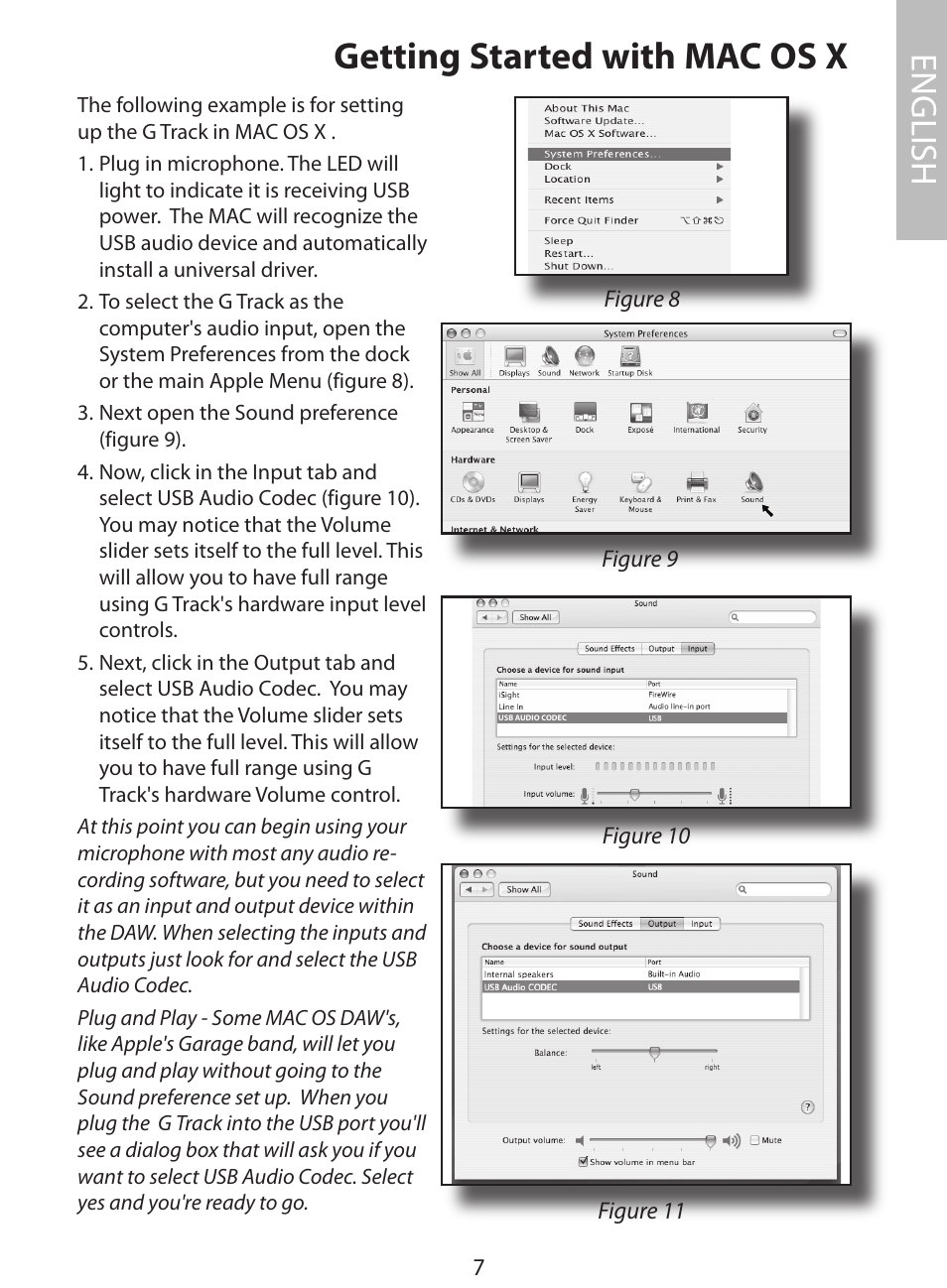 Getting started with mac os x, English | Samson G Track User Manual | Page 9 / 88