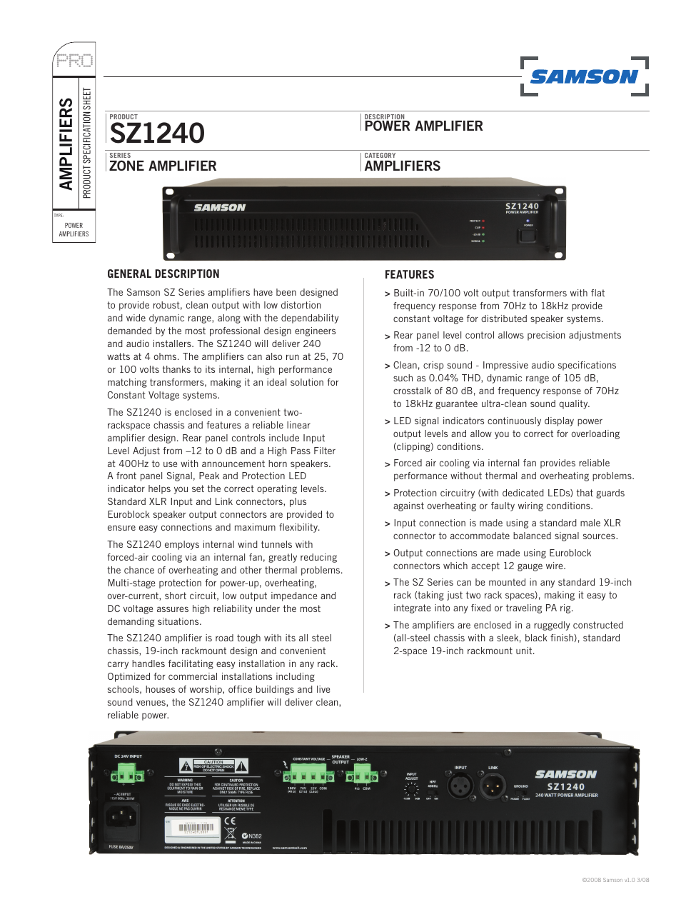 Samson POWER AMPLIFERS SZ1240 User Manual | 2 pages