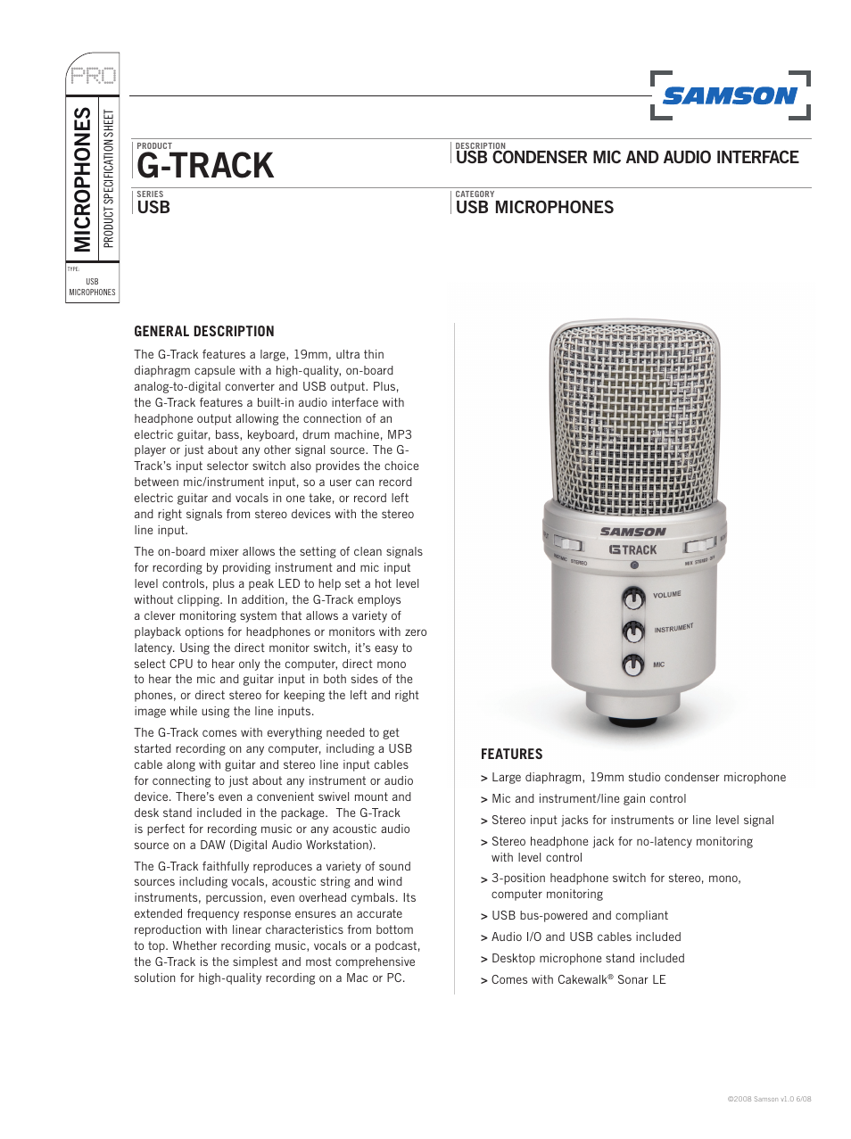 Samson G-Track USB Series User Manual | 2 pages