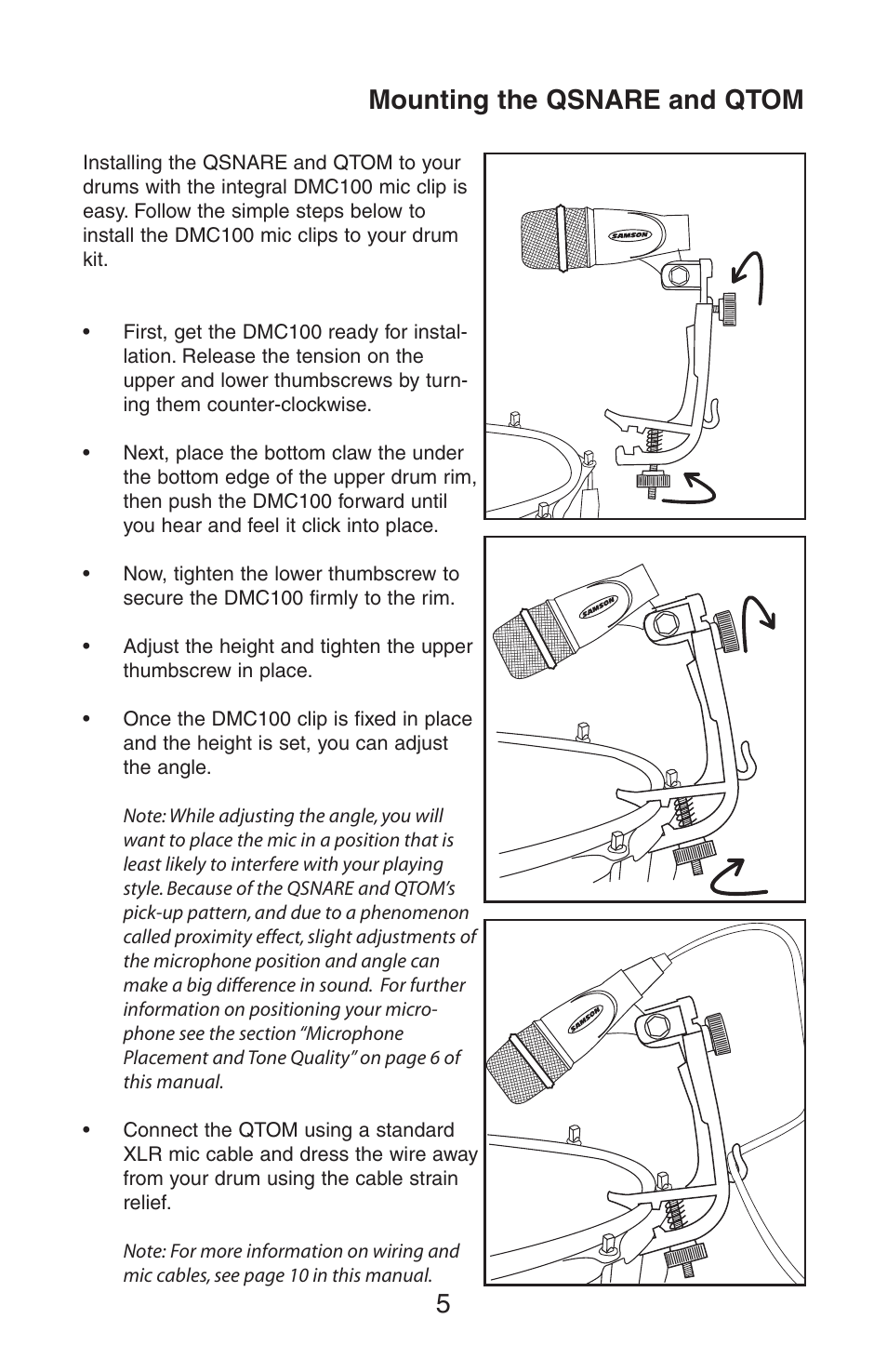 5mounting the qsnare and qtom | Samson 7KIT User Manual | Page 5 / 12