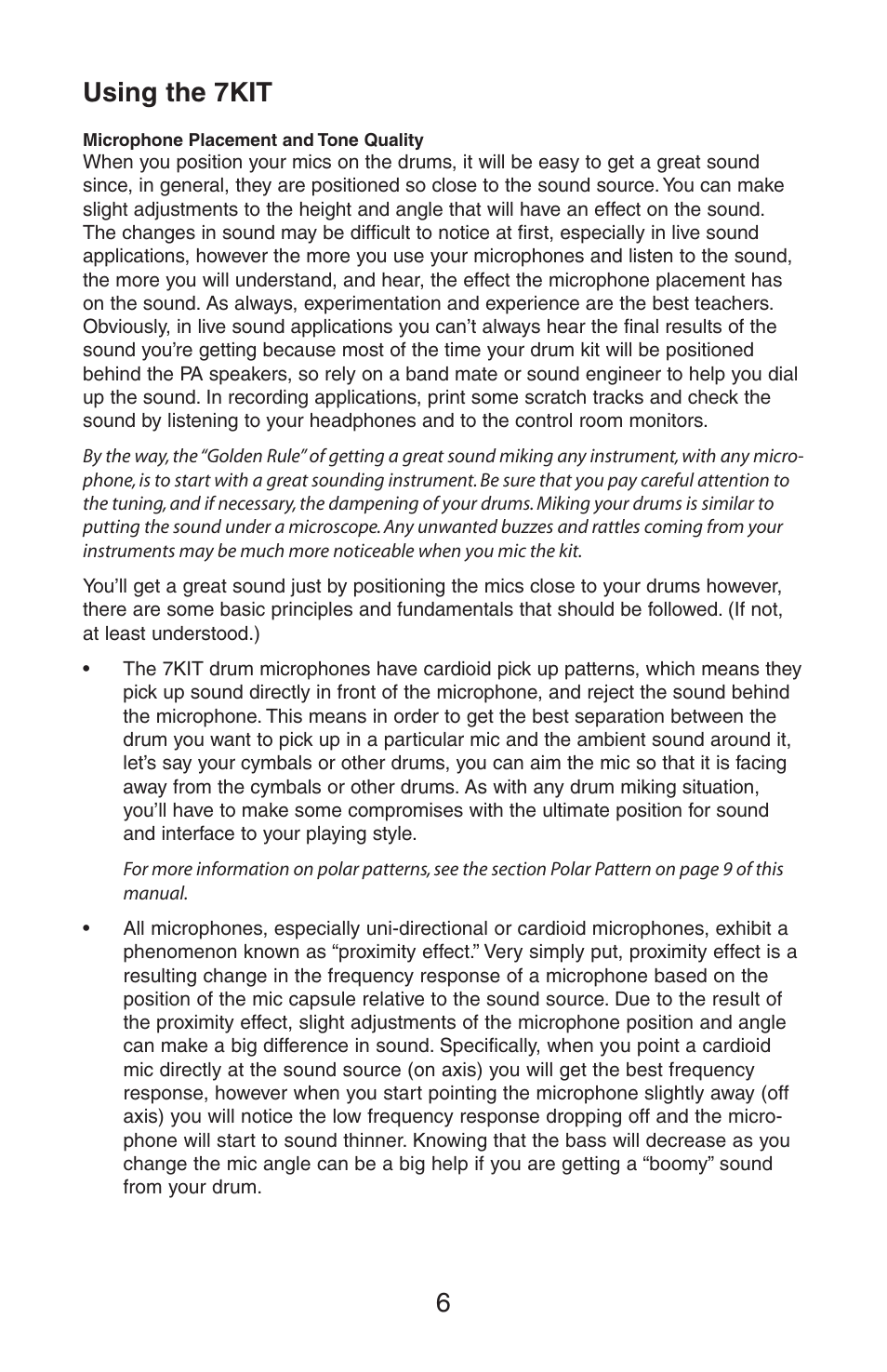 Using the 7kit 6 | Samson 7KIT User Manual | Page 6 / 12