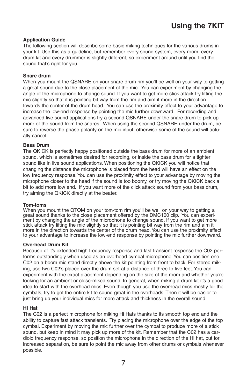 Using the 7kit | Samson 7KIT User Manual | Page 7 / 12