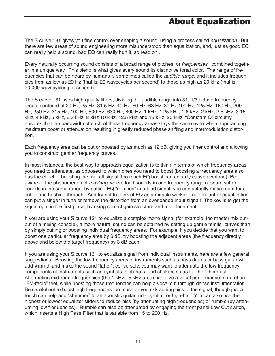 About equalization | Samson 131 User Manual | Page 13 / 20