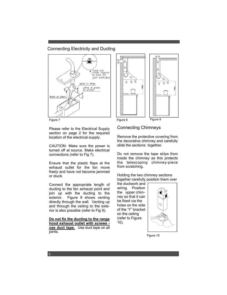 Connecting chimneys, Connecting electricity and ducting | Sirius Range Hoods SU1 User Manual | Page 8 / 12